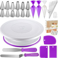 EZYHOME 71PCs Cake Decorating Kit, Baking Supplies Tools - Includes Cake Stand Turntable, 12 Icing Piping Tips Set, 2 Frosting Spatulas, 3 Scrapers, 50+2 Piping Bags,Coupler