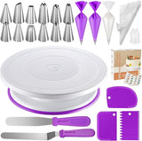 EZYHOME 71PCs Cake Decorating Kit, Baking Supplies Tools - Includes Cake Stand Turntable, 12 Icing Piping Tips Set, 2 Frosting Spatulas, 3 Scrapers, 50+2 Piping Bags,Coupler