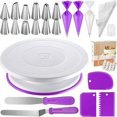 EZYHOME 71PCs Cake Decorating Kit, Baking Supplies Tools - Includes Cake Stand Turntable, 12 Icing Piping Tips Set, 2 Frosting Spatulas, 3 Scrapers, 50+2 Piping Bags,Coupler