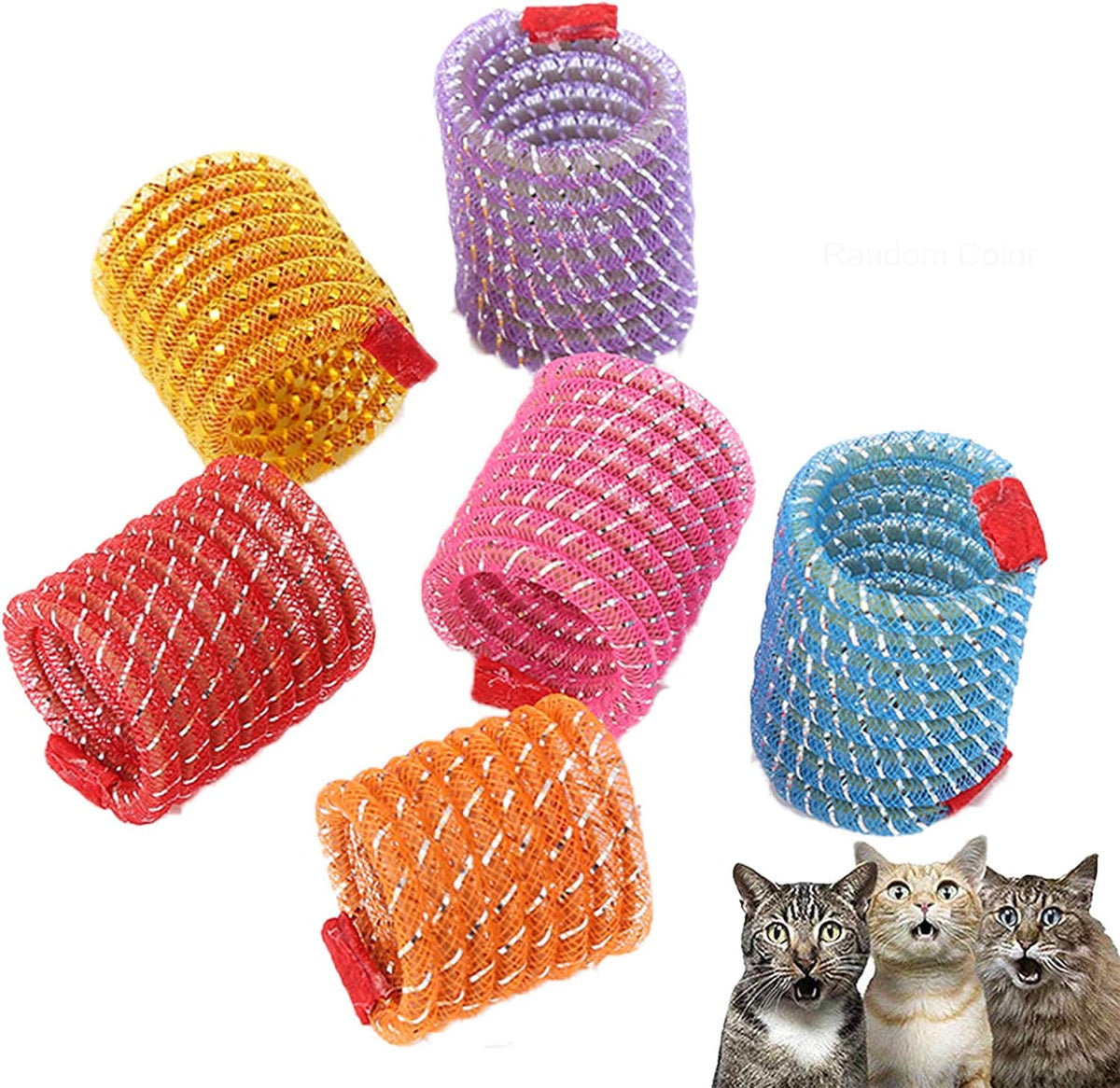 KUTKUT 6Pcs Cat Springs Toys, Colorful Coil Spring Action Cat Toy Stretchable Pet Play Toy for Kitten, Interactive Telescopic Funny Cat Jumping Toy Flexible & Coil Spiral Springs