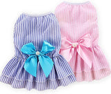 KUTKUT Combo of 2 Dress for Small Kitten Girl Puppy Clothes Female Princess Tutu Striped Skirt Summer Shirt for Chiuhuahua, Kittens Cat Pet Apparel Outfits - kutkutstyle