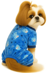 KUTKUT Soft Fleece Small Dog Cat Jumpsuit Pajamas, Warm Winter Pet Onesie With Leash Ri ng, Cozy Cartoon Print Sleepwear For Small Dogs, Puppies  and Cats
