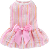 KUTKUT Small Dog Cat Girl Dress Cute Bowknot Tutu Dress Striped Summer Dog Clothes for Small Dogs Girl Toypom, Yorkshire, Mltese Cat Pet Apparel Outfit (Pink)