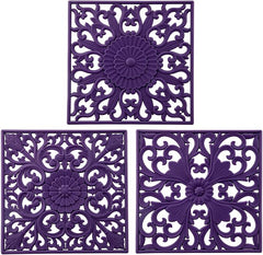 EZYHOME 3Pcs Silicone Trivets for Hot Dishes, Pots & Pans, Square Hot Pads for Kitchen, Heat Resistant Mats for Kitchen Counter, Multi Use Silicone Pot Holders, Flexible Trivet Mat