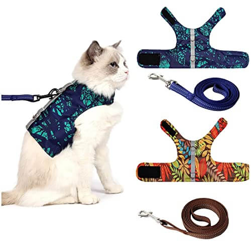 KUTKUT Combo of 2Pcs Cat Harness and Leash for Walking Escape Proof Air Mesh Fabric Outdoor Walking Vest with Reflective Strips for Cute Kittens and Small Puppies - kutkutstyle