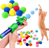 KUTKUT 14Pcs Cat Toy Launcher Gun Cat Pom Balls Low Noise Interactive Cats Ball Launcher Gun 13Pcs Colorful Silent Plush Pom Balls Cat Ball Toys Cat Toy Spinkit Interactive