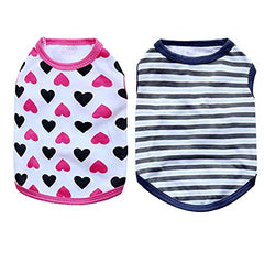 KUTKUT Combo of 2 Stripe & Heart Print Pet Vest Breathable Autumn,Spring & Summer Cotton Puppy Sleeveless Shirt for Small Dog &Cats(Size: L, Chest Girth 45cm, Neck Girth 32 cm, Back Length 35