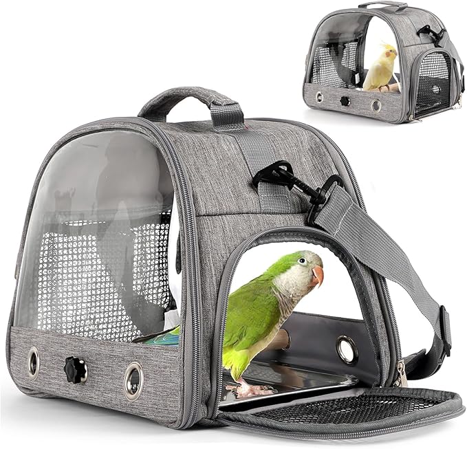 KUTKUT Upgraded Small Bird Carrier, Lightweight and Portable Travel Bird Cage with Stand and Easy Clean Tray, Bird Travel Carrier, Parrot Parakeet Carrier Travel Cage