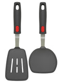 EZYHOME 2Pcs 600°F Heat Resistant Silicon Slotted & Turner Spatulas- Non Stick, Non Scratch Thin Spatula Reinforced Stainless Steel Core - BPA Free & Dishwasher Safe Kitchen Utensil (Dark Grey)