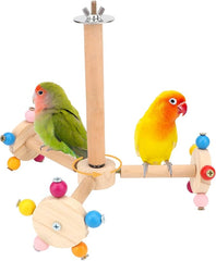 KUTKUT Spinning Bird Perch Stand Toy Natural Wood Interactive Exercise Wheel Parrot Perch Toys Bird Rotating Perch for Parrot Parakeets Budgies Lovebirds Finch Conures