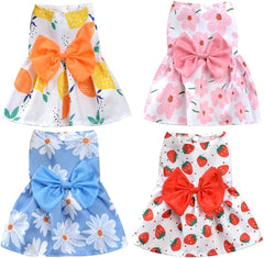 KUTKUT Dog Dresses for Small Dogs Girls, Floral Puppy Dresses, 4 Pieces Pet Dog Princess Bowknot Dress, Cute Doggie Summer Outits for Yorki, Shihtzu, Maltese etc - kutkutstyle