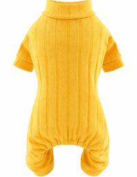 PAWCHIE Dog Jumpsuit for Small Dogs Cats, Soft Ribbed Four Leg Payjamas, Warm Stretch Pet Romper with High Neck, Cozy Indoor & Winter Wear (Yellow)
