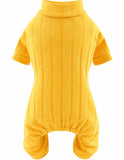 PAWCHIE Dog Jumpsuit for Small Dogs Cats, Soft Ribbed Four Leg Payjamas, Warm Stretch Pet Romper with High Neck, Cozy Indoor & Winter Wear (Yellow)