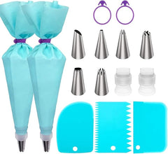 EZYHOME 15pcs Piping Bags and Tips Set, Reusable Piping Bags, Frosting Piping Kit for Baking with Pastry Bags and Tips, Standard Converters, Silicone Rings, Cake Decorating Tools Supplies for Cookie Icing, Cupcake