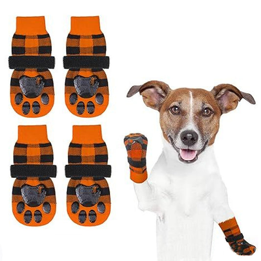 KUTKUT Anti Slip Dog Socks for Hot/Cold Pavement, Halloween Fall Dog Paw Protectors to Prevent Licking Paws, Non Slip Anti Twist Small Medium Large Senior Dogs Socks for Hardwood Floors