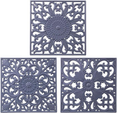 EZYHOME 3Pcs Silicone Trivets for Hot Dishes, Square Trivet Hot Pads for Kitchen Counter, Silicone Trivets for Hot Pots and Pans, Heat Resistant Mat for Quartzs, Kitchen Tabletops Pot Holder (Grey)