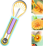 EZYHOME 4 in 1 Fruit Cutter Shapes, Multi-functional Watermelon melon baller scoop, Stainless Steel Slicing and Cutting Set for Cantaloupe, Dragon Fruit, Kiwi Fruit Fruit Slicer Kitchen Gadget