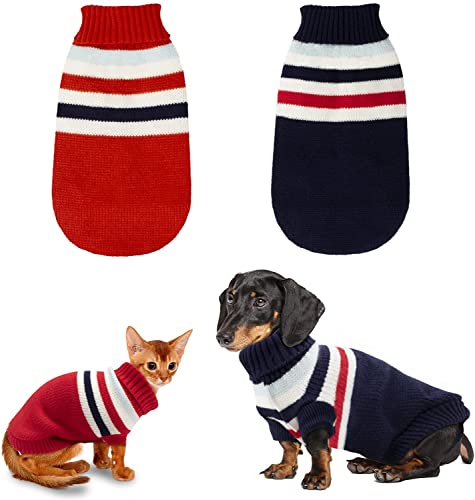 KUTKUT Combo of 2 Dog Sweater | Warm Strip Dog Winter Knitwear Clothes with Elastic Leg Bands | Soft Acrylic Knitted Pet Pullover for Small Medium Large Doggy - kutkutstyle