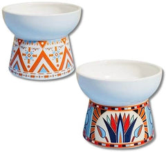 KUTKUT Set of 2Pcs Ceramic Cat Food Or Water Bowl, Raised Cat Feeder Dishes with Stand, Elevated Pet Food Bowl for Cats and Small Dogs, Stress Free Backflow Prevention & Reduce Neck Burden - 