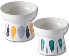 KUTKUT Combo of 2Pcs Ceramic Cat Food Or Water Bowl, Raised Cat Feeder Dishes with Stand, Elevated Pet Food Bowl for Cats and Small Dogs, Stress Free Backflow Prevention & Reduce Neck Burden 