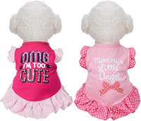 KUTKUT 2 Pieces Small Dog Cat Girl Dresses for Pomeranian, Maltese, Papillon, Cute Female Dog Dress Mommy Puppy Shirt Skirt Doggie Dresses Pet Summer Clothes Apparel for Small Dogs and Cats -
