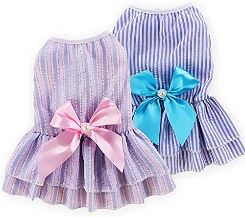 KUTKUT Combo of 2 Frock Dress for Small Dog Girl, Puppy Clothes Female Princess Tutu Striped Skirt for Shihtzu, Papillon, Pekingese etc Cat Pet Apparel Outfits - kutkutstyle