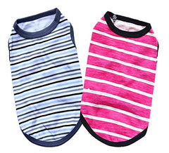 KUTKUT Combo of 2 Drooling Striped Print Pet Vest Breathable Cotton Sleeveless Shirt for Puppy, Small Dog and Cat (Size: L, Chest Girth 45 cm, Neck Girth 32 cm, Back Length 35 cm) - kutkutsty