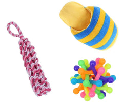 KUTKUT Training Toy Set of Rubber Ball, Rope and Squeaky Toy for Small Dogs and Pets -Pack of 3 Labrador Golden Retriever - kutkutstyle