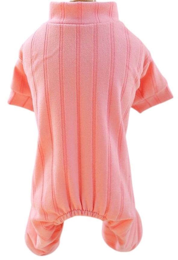 PAWCHIE Soft Dog Onesie for Small Dogs & Puppies, Ribbed Stretch Jumpsuit, Four Leg Dog Payjamas, Warm Pet Romper for Winter & Sleeping (Pink)