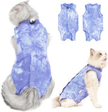 KUTKUT Cat Recovery Suit for Male & Female Surgical Post Surgery Onesie Tie Dye Cats Clothes Neuter Licking Protective Diapers Outfit Cover Kitten Spay Collar Alternative (BLUE)