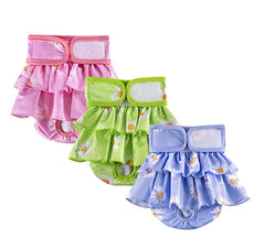 KUTKUT 3Pcs Female Dog Adjustable Diapers Reusable Washable Super Absorbency Leak-Proof Dog Nappie Dresses for Dogs in Heat, Period or Excitable Urination, Sanitary Panties Dress - kutkutstyl