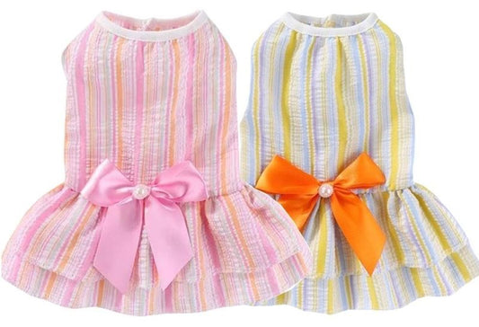 KUTKUT 2Pcs Dog Dress for Small Puppy Kitten Girls, Puppy Pet Princess Bowknot Dress Cute Doggie Summer Outfits Clothes For Chiuhuahua, Yorkshire etc