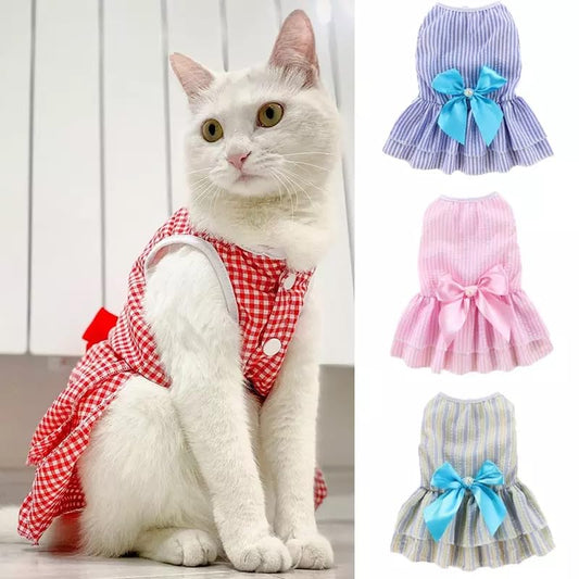 KUTKUT Set of 4 Dresses for Small Puppy Kitten Rabbit Girl Clothes, Female Princess Tutu Striped Summer Skirt Small Pet Apparel Outfits - kutkutstyle