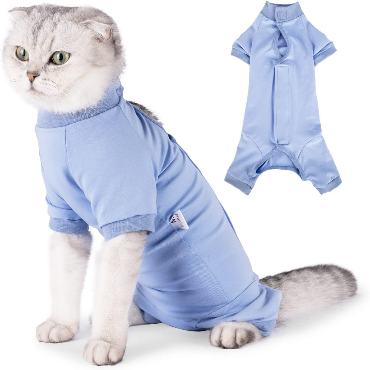 KUTKUT Cats Recovery Suit, Kitten Recovery Onesie Female Cats Abdominal Wounds Bandages Cone E-Collar Alternative After Surgery, Cat Spay Bodysuit for Male Female Cats (Blue)