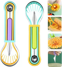 EZYHOME 2Pcs Melon Baller Scoop Set, 4 in 1 Stainless Steel Fruit Tool Set, Fruit Carving Tools for Dig Pulp Separator, Watermelon Cutter Slicer Scooper (Yellow & Green)