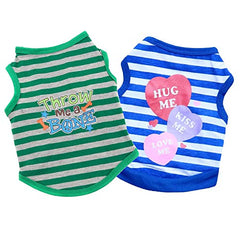 KUTKUT Combo of 2 Stripe Print Pet Vest Breathable Autumn,Spring & Summer Cotton Sleeveless Shirt for Small Dog and Cat (Size: L, Chest Girth 45cm, Neck Girth 32 cm, Back Length 35 cm) - kutk