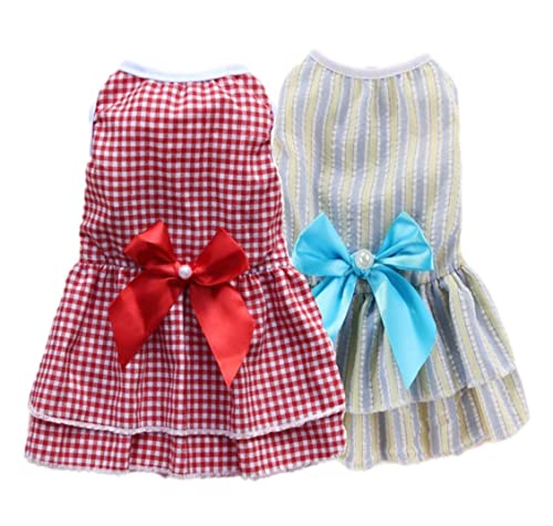 KUTKUT Pack of 2 Dress for Small Dog Girl Puppy Clothes Female Princess Tutu Striped Frock Skirt Summer Shirt for Toypom, Yorkshire Cat Pet Apparel Outfits - kutkutstyle