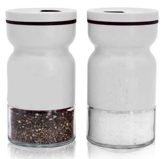 EZYHOME Salt and Pepper Shakers Set, Salt and Pepper Dispenser with Glass Bottom, Cute Salt and Pepper Shakers for White Kitchen Decor and Accessories, Easy Filling