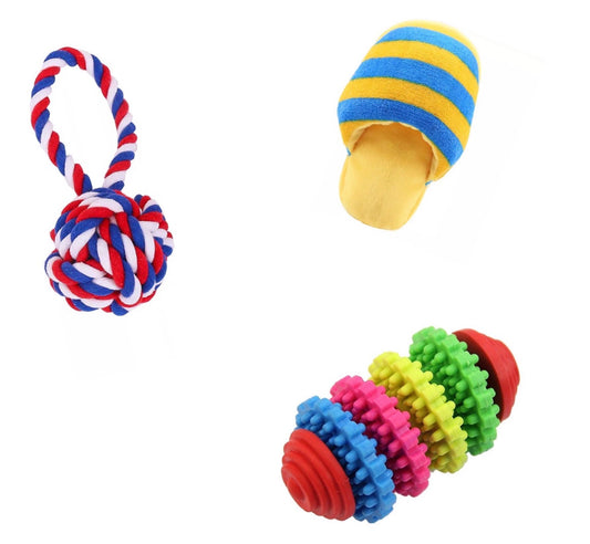KUTKUT Training Toy Set of Rope Ball, Teether and Squeaky Sleeper for Small Dogs and Pets - Pack of 3 - kutkutstyle