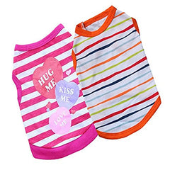 KUTKUT Combo of 2 Striped Print Pet Vest Breathable Autumn,Spring & Summer Puppy Cotton Sleeveless Shirt for Small Dog and Cat (Size: L, Chest Girth 45 cm, Neck Girth 32 cm, Back Length 35 cm