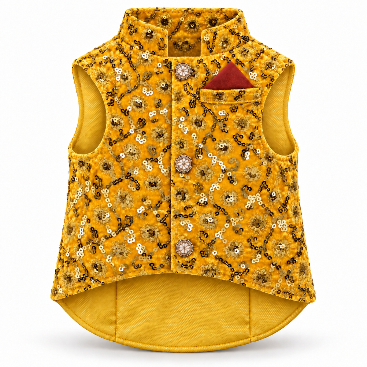 KUTKUT Zari Embroidered & Sequin Work Sherwani For Small Dogs & Cats, Ethinic Festive Velvet Jacket With Front Velcro Closure For Puppies & Kittens