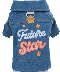 KUTKUT Dog Jeans Jacket Cool Blue Denim T-Shirt Harness, Comfort and Cool Apparel, Classic Denim Tank Top Lapel Vest Dog Shirt Puppy Costume for Small Dogs & Cats (Blue)