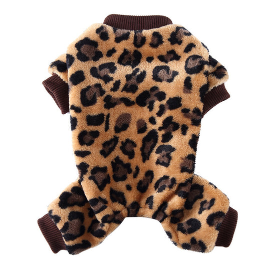 KUTKUT Dog Pajamas Flannel Dog Onesie Comfy Velvet Winter Pajamas Coat Jumpsuit for Small Dogs and Puppies, Winter Warm Dog Clothes with Legs Pet Doggie Onesies Romper Coat (Leopard) )