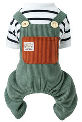 KUTKUT Small Dog Jumpsuits With Pocket For Puppy Kittens, Striped Shirt With Button Decor Non Sticky Hair Pullover Four -Legged Bodysuit Clothes For Chiuhuahua, Yorkii