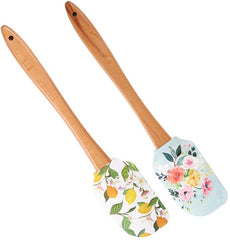 EZYHOME 2Pcs Silicone Spatula with Wood Handle – BPA Free, Heat-Resistant, Ideal for Baking, Mixing & Meal Prep (30cm *6 cm)