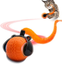 KUTKUT Interactive Cat Toy for Indoor Cats, Speedy Ball with Tail, Automatic Moving Cat Balls for Bored Indoor Adult Cats, 360°Automatic Rolling Ball Toy, Two Speed Adjustment (Orange)