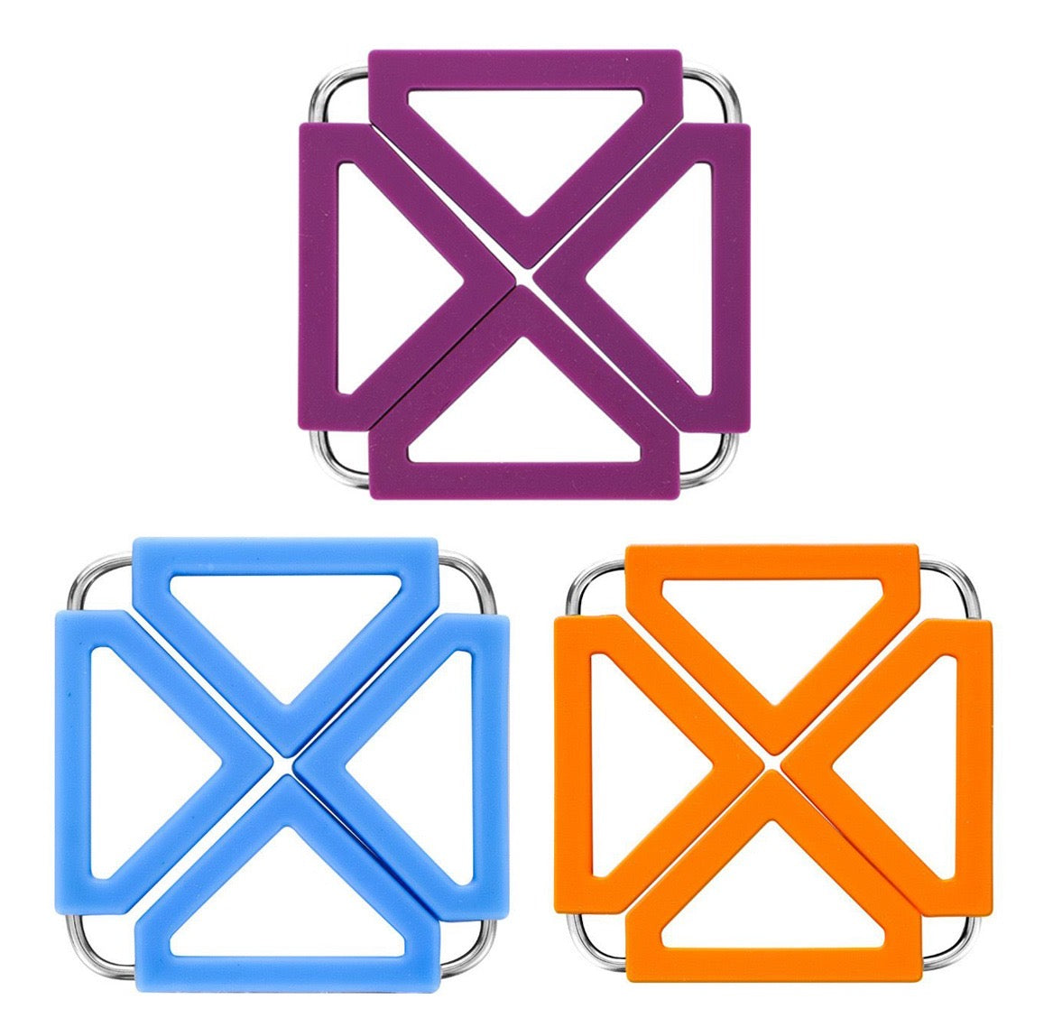 EZYHOME 3Pcs Silicone Trivet Mat Expandable Hot Pot Holder With Stainless Steel Frame Heat Resistant Insulated Hot Pads Coasters Table Dish Mat Tableware Placemat for Hot Pans Bowls