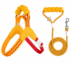 KUTKUT Pet Harness & Leash Set for Small Dogs & Cats, Adjustable Breathable Mesh Harness with Padded Control Handle, Secure Buckle & Metal D-Ring (Yellow)