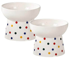 KUTKUT Pack of 2Pcs Ceramic Small Dogs Food Or Water Bowl, Raised Cat Feeder Dishes with Stand, Elevated Pet Food Bowl for Cats and Small Dogs, Stress Free Backflow Prevention & Anti Vomiting