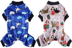 KUTKUT 2 Pack Dog Bodysuits for Small Dog Boy Girl Fleece Puppy pjs Jammies 4 Leg Dog Clothes for Maltese, Shihtzu Winter Warm Onesies Jumpsuit Clothing for Pet Dogs Male & Female - kutkutsty